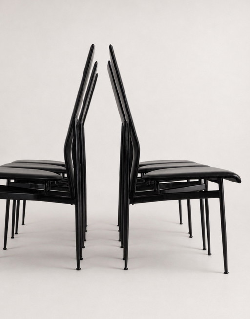 Set of 6 FASEM S44 CHAIRS BY VEGNI — ITALY, 1980s – eetkamerstoelen, Leather