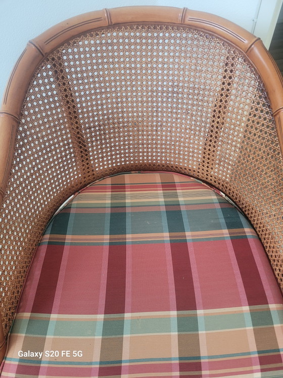 4 Faux Bamboo Giorgetti stoelen en eettafel – Eetkamerstoelen, Glass, Textile (photo 10 of 14)