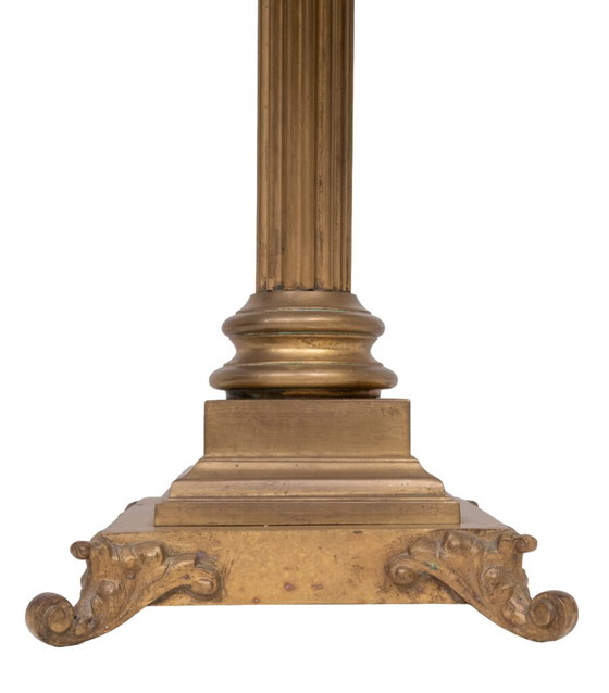 Stunning Tall chunky Bronze Corinthian Column Table Lamp with Bird Shade 1940s (photo 11 of 40)