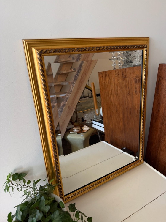 Facet cut vintage mirror with gold-colored frame, Glass, Wood (photo 3 of 8)