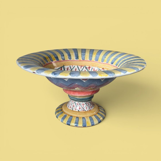 Image 1 of Ceramic fruit bowl on foot by MacKenzie Childs, USA 1990s