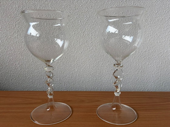 Image 1 of Jos Böhm: 2 Bijzondere wijnglazen hand geblazen collectors item.