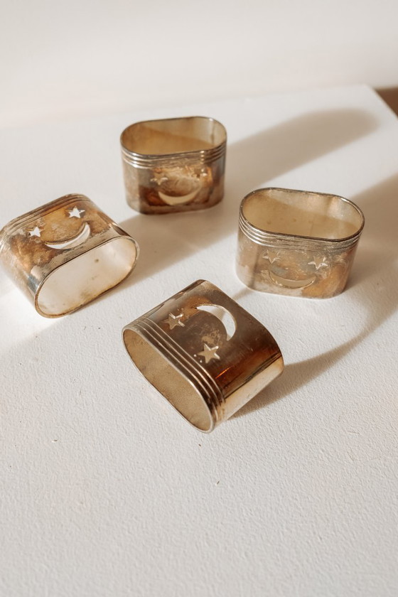 Image 1 of Set di 4 anelli per tovaglioli in argento con faccine sorridenti