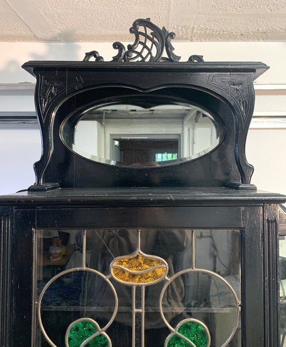 Image 1 of Grand meuble vitrine en bois noirci fin XIX/début XXème