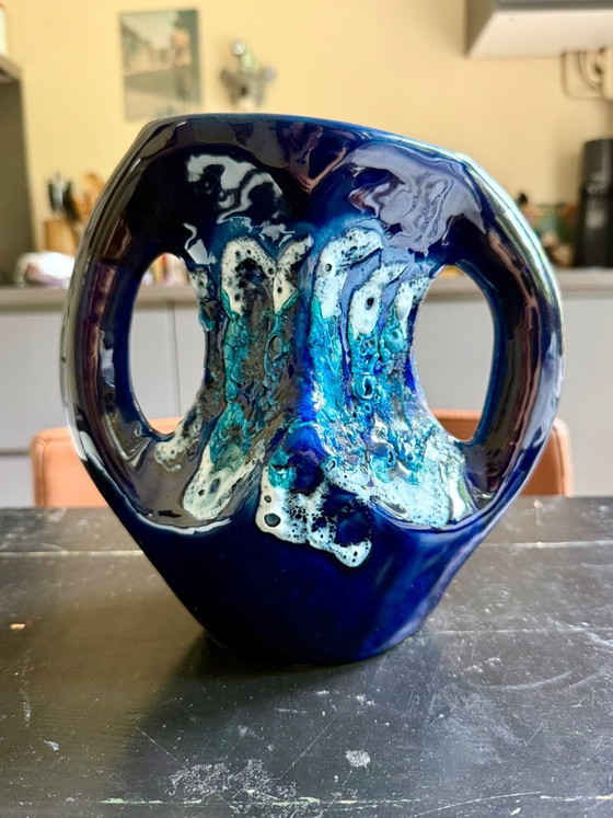 Vintage Vallauris Vase - Double Ear - Ecume De Mér - Fat Lava – Ceramic (photo 3 of 8)