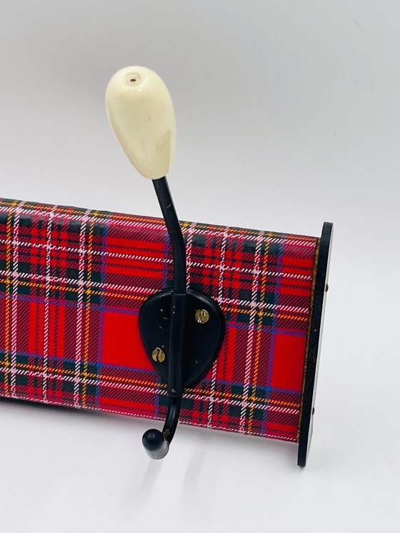 Image 1 of Vintage red tartan coat rack from the 1970s