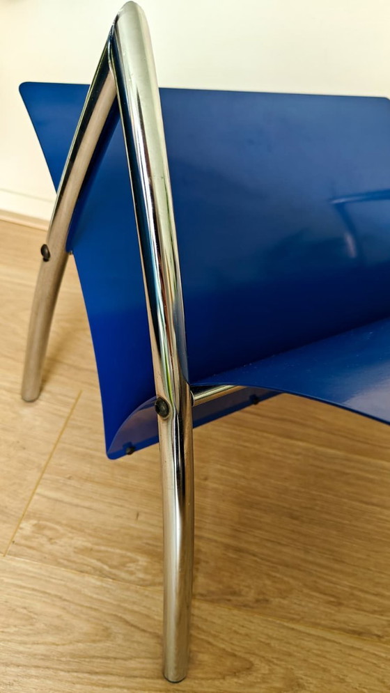 Postmodern Vintage Lectuurbak Chroom / Blauw – Tijdschriftenrek, Iron, Chrome (photo 4 of 8)