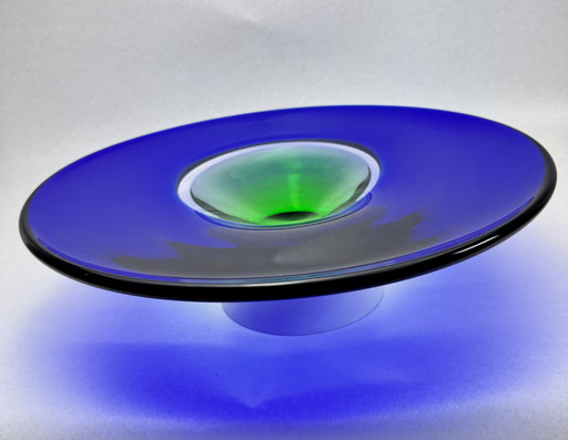 Vintage Beranek glass art bowl blue-green (Czech Republic)