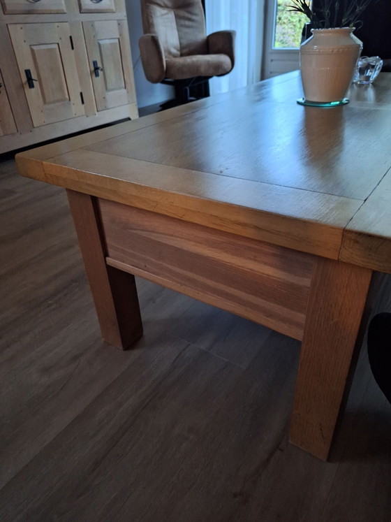 massief eiken salontafel met lade, Hout, Metaal, Meerdere kleuren (foto 3 van 5)