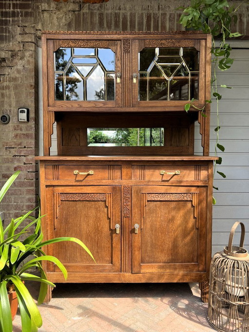 Magnifique vitrine Art Déco Armoire-buffet/meuble à boissons avec vitraux