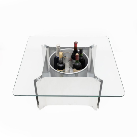 Image 1 of Michel Boyer Style Mid-century Modern French Steel and Glass Coffee Table, 1970s