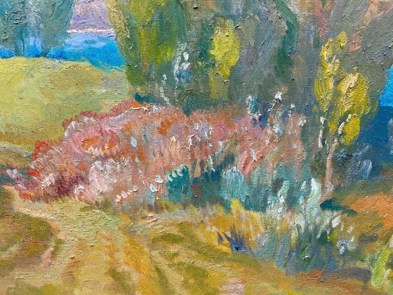 Image 1 of Original Vintage Oil Painting Nature Landscape Road to the Forest