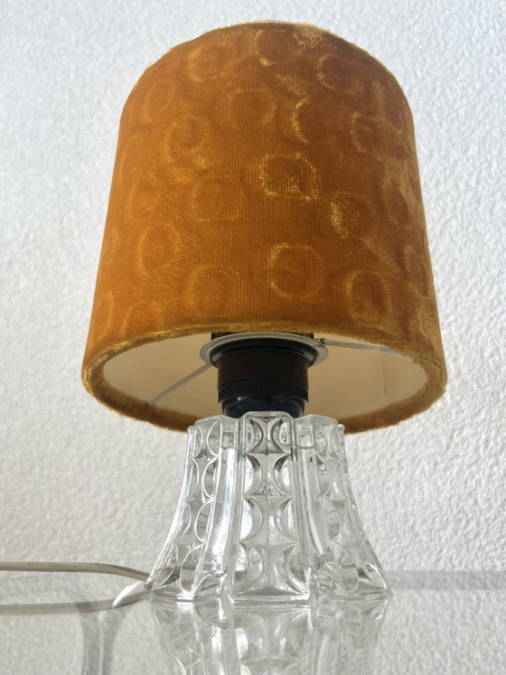 Image 1 of Pair of 1970s Vintage Glass Table Lamps with Original Velvet Shades