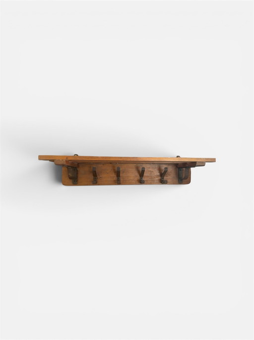 Originele Vintage Houten Wandkapstok met Hoedenplank | Jaren ’40/’50 | Schuurvondst