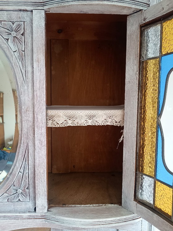 Image 1 of Antique sideboard with leaded glass and mirror