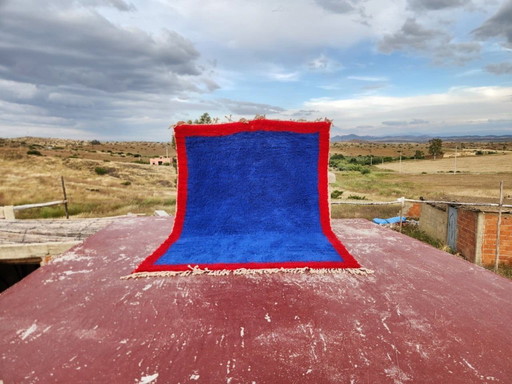 Bold Blue Moroccan Rug 250x180 cm – Handmade Berber Wool Rug – Contemporary Beni Ourain Carpet – Modern Statement Area Rug