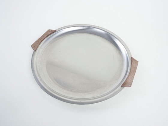 Image 1 of Plateau rond en acier inoxydable, design danois, années 1970, fabriqué au Danemark