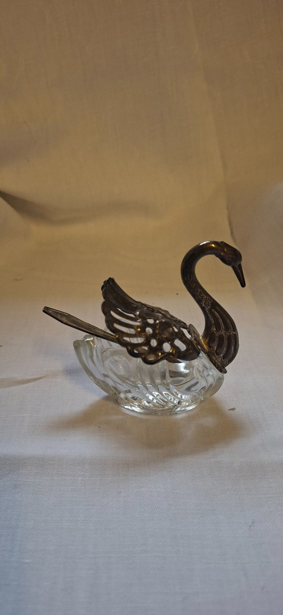 Saliera a forma di cigno con cucchiaio, stile metà secolo. – Accessori da tavola, Glass, Metal (photo 7 of 7)