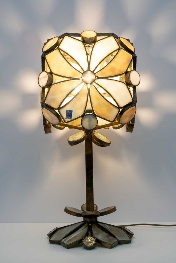 Image 1 of Rare lampe de table italienne brutaliste en pâte de verre et fer forgé par Longobard, années 70