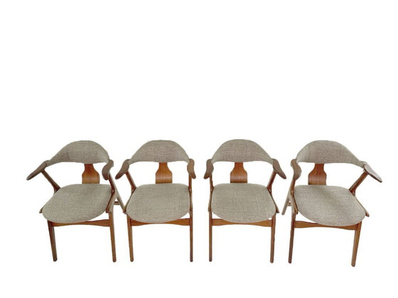 Image 1 of Set of 4 vintage cow horn chairs – Louis van Teeffelen, De Ploeg fabric