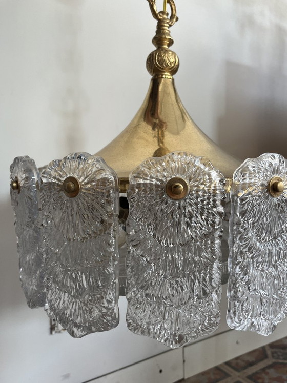 Klassische Frosted Ice Pendelleuchte, Doria Leuchten, Pendelleuchten, Messing, Glas, Gold (Foto 8 von 9)