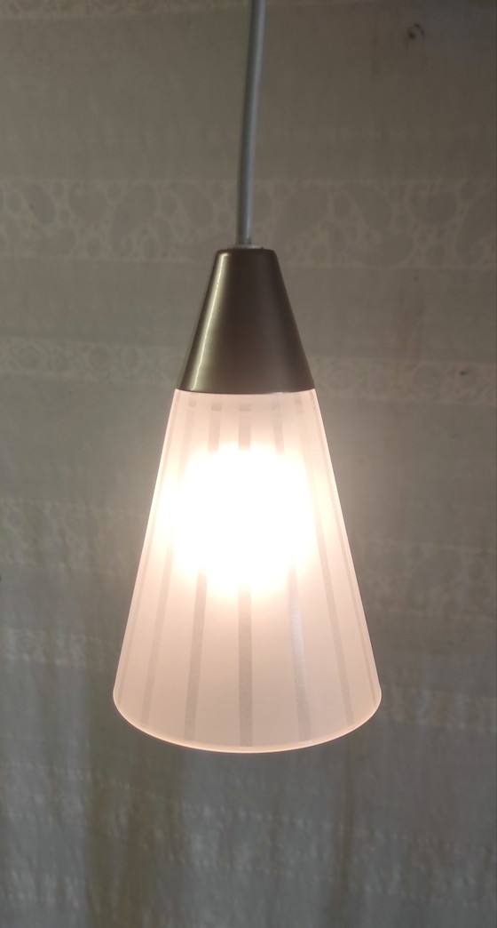 Lampada a sospensione in vetro e metallo dorato della metà del XX secolo. – IKEA, Lampade a sospensione, Glass (photo 5 of 8)