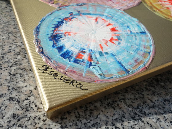 Image 1 of Cuadro abstracto dorado A1280 - tríptico listo para colgar