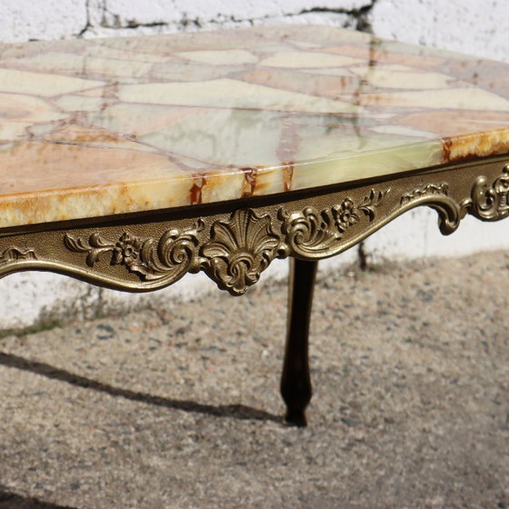 Image 1 of  French Vintage Onyx Marble and Brass Coffee Table -Marble Cocktail Table-Lounge Table-Baroque Style-60s