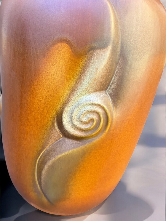Image 1 of BAY model 720-45 - Large vintage floor vase, brown ceramic with relief pattern, 60s/70s
