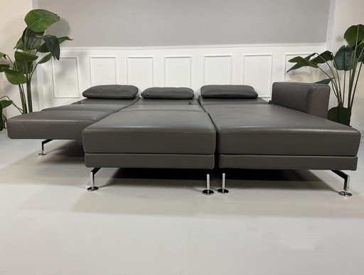 Brühl Moule Ecksofa Leder Sofa Grau + Hocker Ausstellungsstück