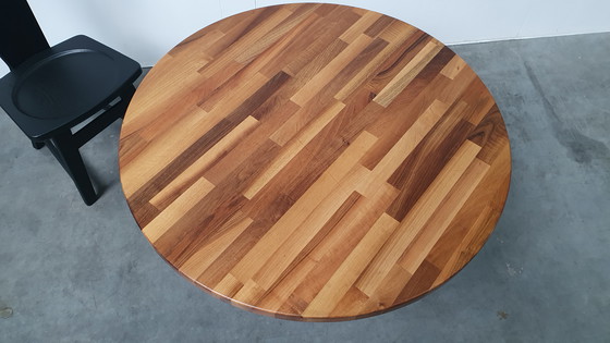 Image 1 of Round mixed wood table 100cm cast iron base Pedrali