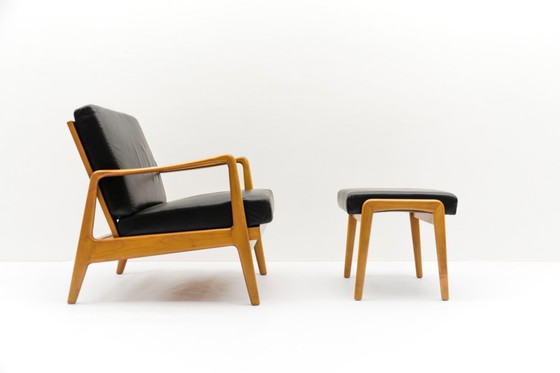 Image 1 of Set di due poltrone e un pouf in stile scandinavo moderno di metà secolo, anni '60