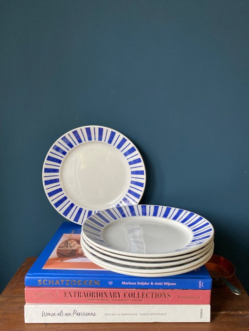 Badonviller Set de 6 assiettes à dîner vintage rayées
