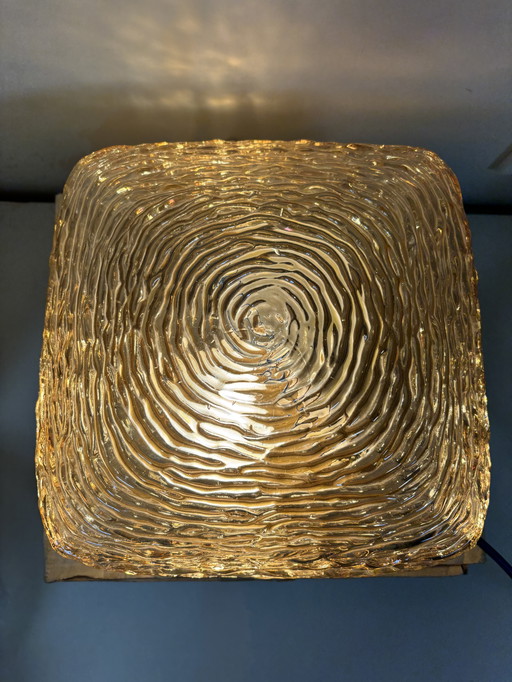 New old stock in doos !  Grote Glashütte Limburg plafonnière of wandlamp amber glas jaren ‘60/’70