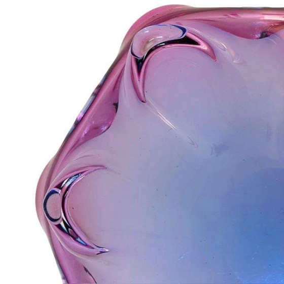 Image 1 of Vintage Sommerso XL glass bowl Josef Hospodka Chřibská Sklo blue purple 1950's