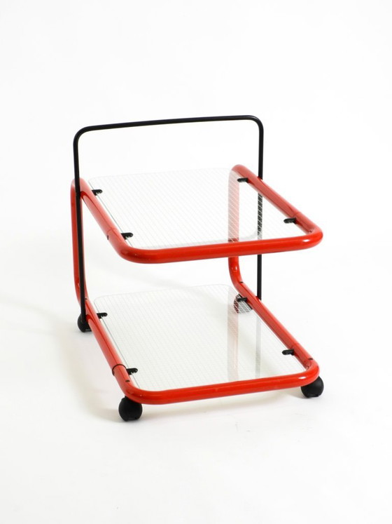 Image 1 of Carrello bar o di servizio postmoderno italiano degli anni '80 in metallo e vetro