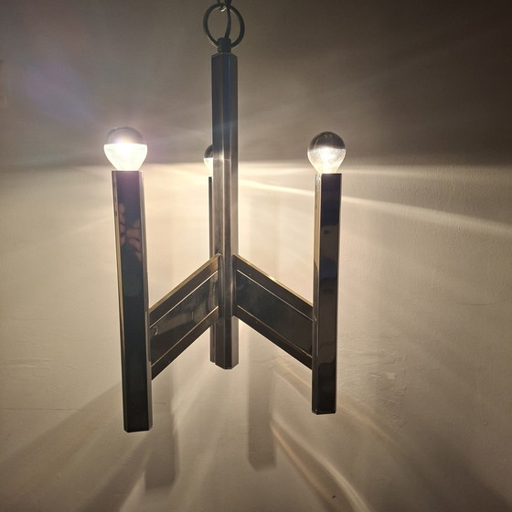 Image 1 of Suspension en laiton chromé Gaetano Sciolari, années 70