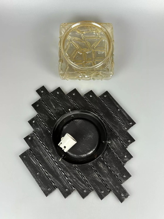 Image 1 of 60s 70s Brutalist Applique murale fer & verre Wall Lamp 60s 70s