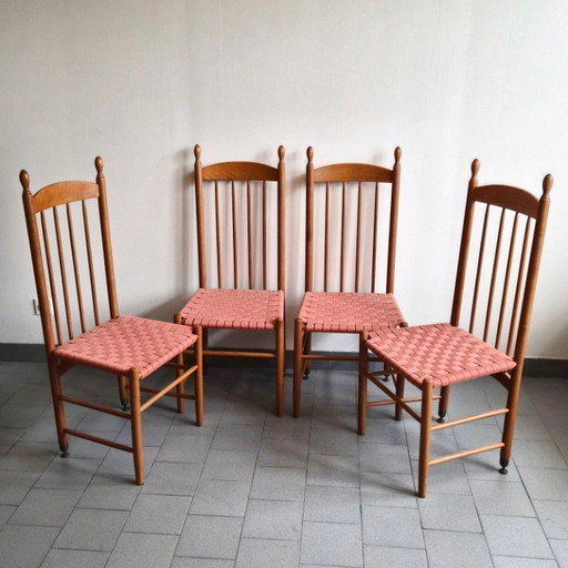 SET VAN 4 VINTAGE "RACINE" STOELEN UIT 1980 VOOR ROCHE-BOBOIS IN BEUKENHOUT, RETRO UIT DE JAREN 80