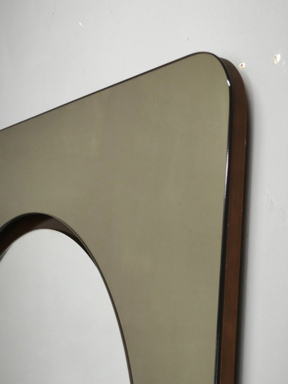 1970s Italian Space Age Smoked Glass and Circular Wall Mirror (photo 5 of 11)