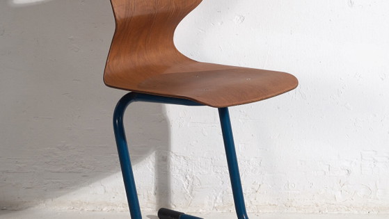 Sedia scolastica vintage blu (c.1950) – Sedie da pranzo, Metal, Iron, Industrieel (photo 3 of 10)