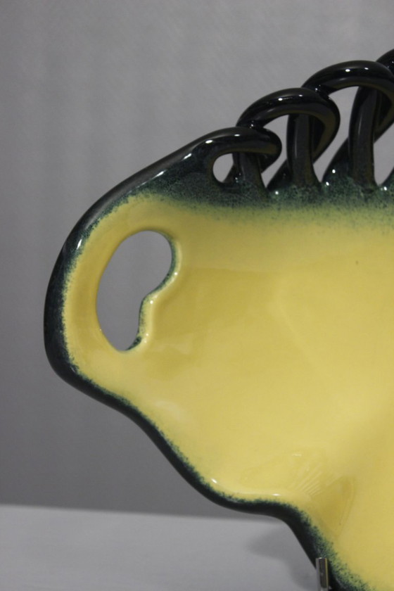 Image 1 of Grande coupe à fruits vintage faïence tressée Ceramidi Marseille France 1950s