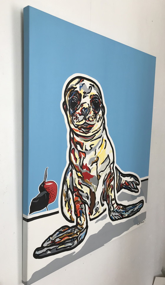 Image 1 of Painting of a sea lion and a frigatebird