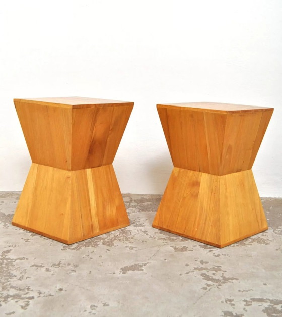 Image 1 of Geometric set of wooden tables/stools from the 70s.