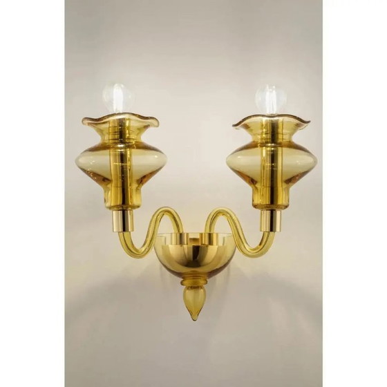 Image 1 of Amberkleurige Murano glazen wandlamp met lineair design van Simoeng voor Simoeng