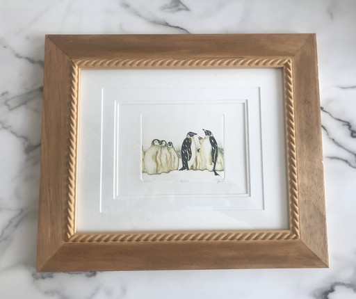 Numbered watercolor Emperor penguins