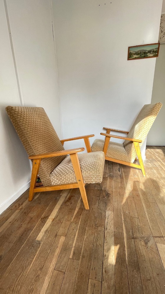 Image 1 of Paire FAUTEUILS MANUCERE Pieds Compas VINTAGE