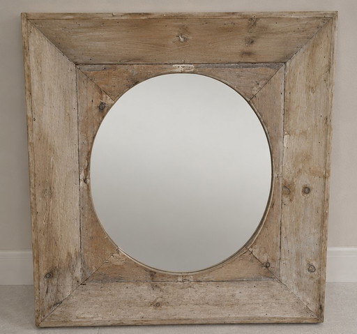 Unieke rustieke lijst met ronde spiegel 60 x 65 – Wood, Glass
