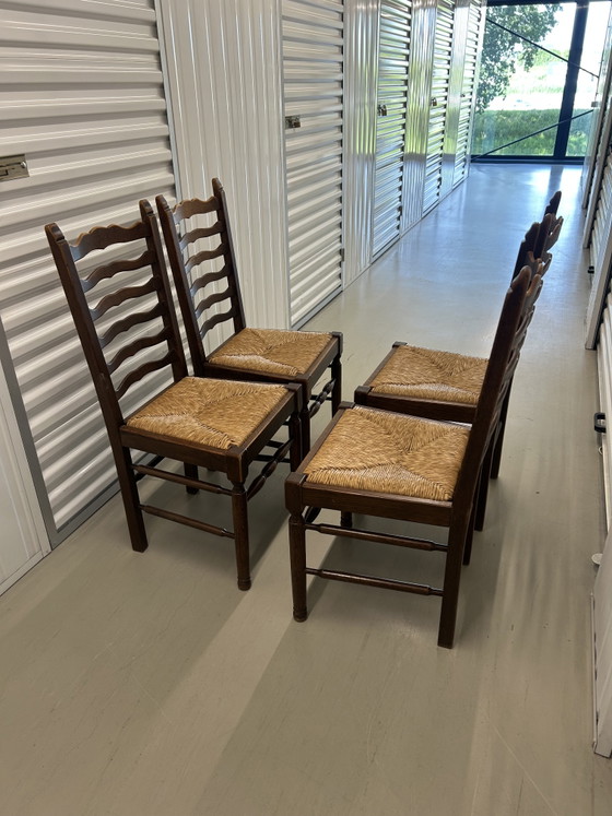 4 Antieke houten eetkamerstoelen met rieten zitting – Rattan, Wood (photo 7 of 14)