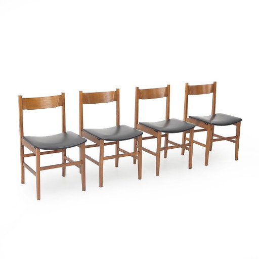 4 Holzstühle mit gepolstertem Sitz, 1950er Jahre